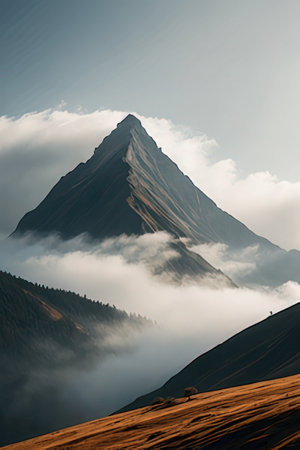 Mountains in the clouds. Toned.の素材