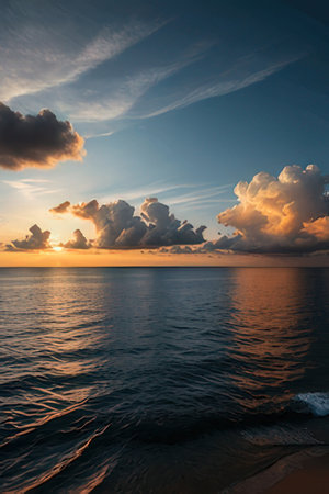 Sunset over the sea in the tropics. Beautiful clouds in the sky.の素材