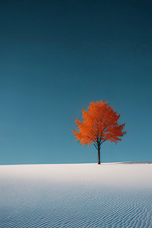 Lonely tree on the sand dunes with blue sky backgroundの素材