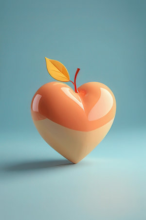 Apple in the shape of a heart on a blue background. 3d renderingの素材