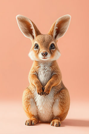 Cute bunny sitting on color background, closeup.の素材