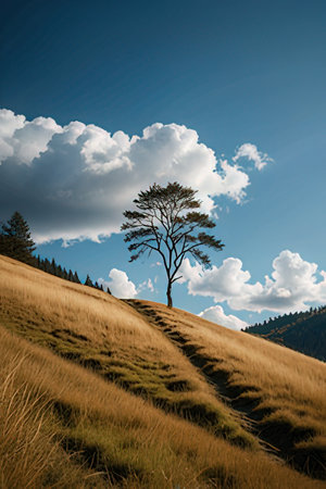 Lonely tree on a hillside in the Carpathian mountainsの素材