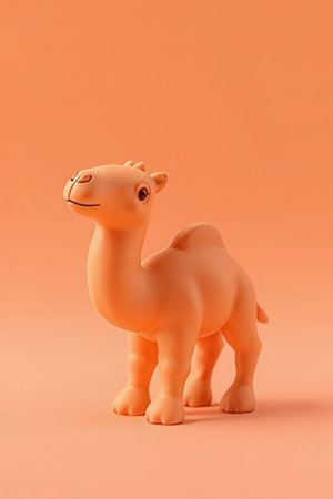 Camel figurine isolated on orange background. 3d illustration.の素材