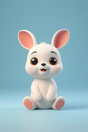 cute white rabbit on blue background, 3d illustration, eps10の素材