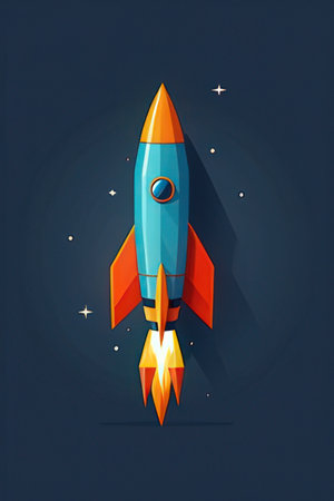 Space rocket on dark blue background. Vector illustration.の素材