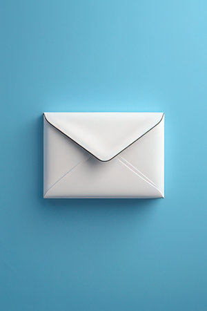 Envelope on a blue background. 3d render illustration.の素材