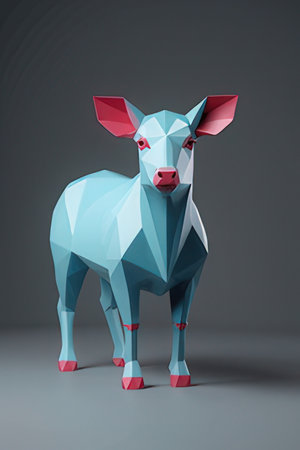 3d rendering of a cow in origami style on gray backgroundの素材