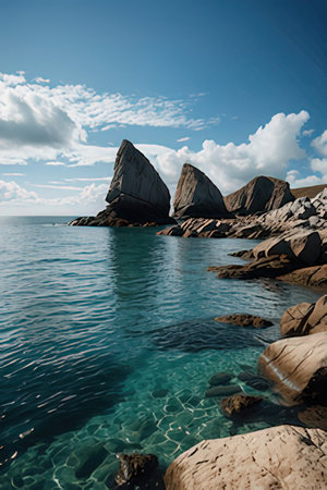 Beautiful seascape with rocks and turquoise sea.の素材