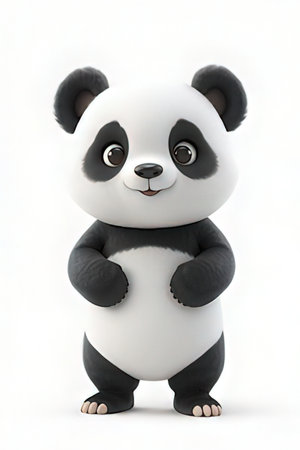 panda isolated on a white background. 3d rendering, 3d illustration.の素材