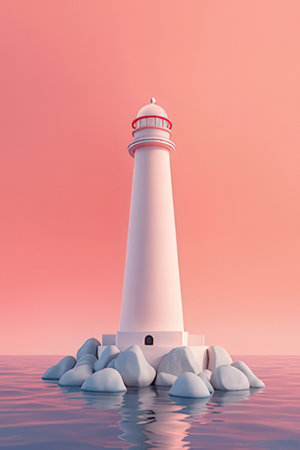 Lighthouse on the sea. 3d render. Retro style.の素材