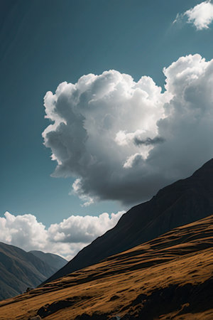 Mountain landscape with dramatic sky and clouds. Caucasus, Georgia.の素材