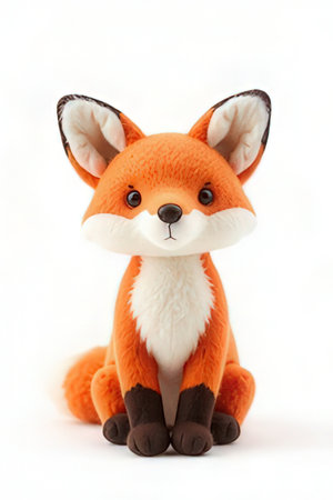 Cute little fox toy isolated on white background, cutout.の素材