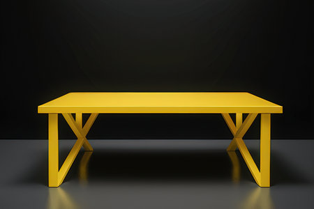 Yellow table on black background. Minimalist design. 3d renderの素材
