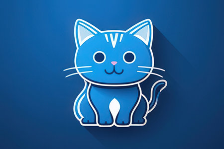 Paper cut Cat icon isolated on blue background. Paper art style. Vector Illustrationの素材