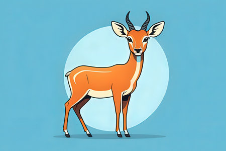 Vector illustration of an antelope on a blue background. Cartoon style.の素材