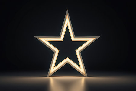 Gold star on a black background. 3d rendering, 3d illustration.の素材
