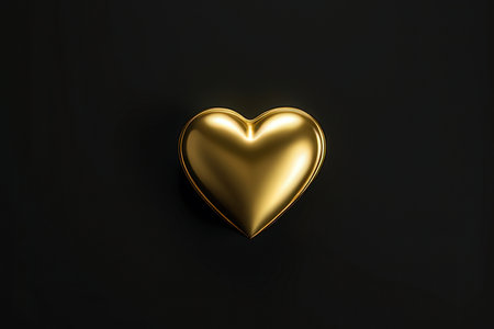 Golden heart on a black background. 3d rendering, 3d illustration.の素材