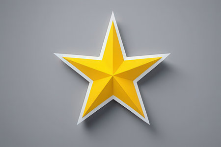 3d rendering of a yellow star on a gray background with shadowの素材