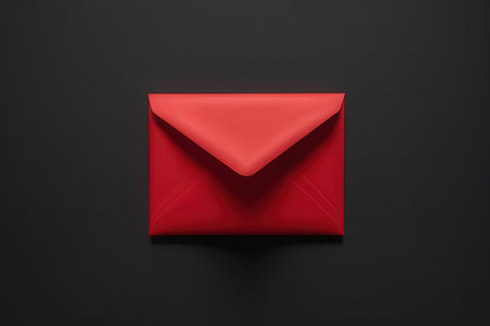Red envelope on black background. 3d illustration. Top view.の素材