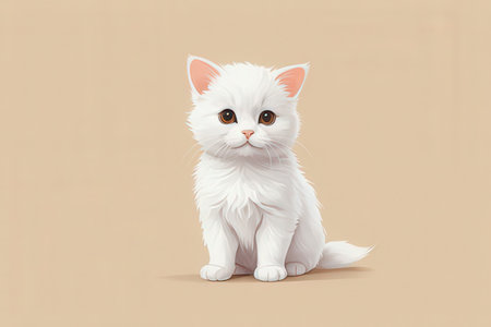 Cute white cat sitting on a beige background. 3d renderingの素材