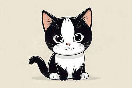 Cute cartoon black and white cat with big eyes. Vector illustration.の素材
