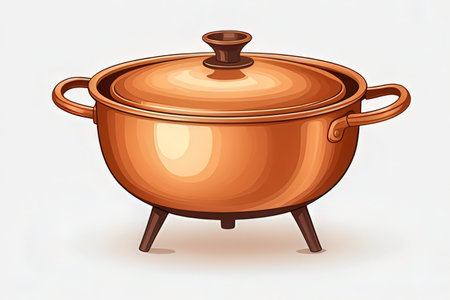 Illustration of a casserole with a lid on a white backgroundの素材