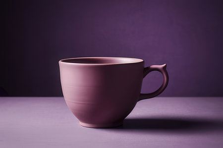 Cup of tea or coffee on purple background with copy space.の素材