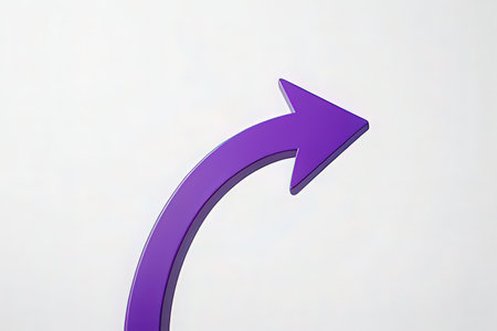 3d rendering of a purple arrow pointing up on white background.の素材