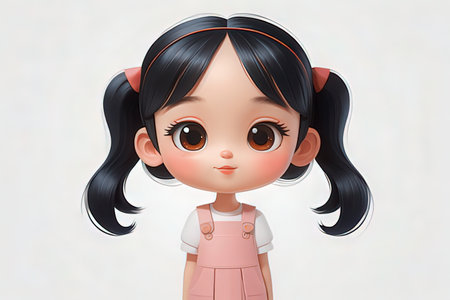 cute little girl with long black hair. 3d rendering.の素材