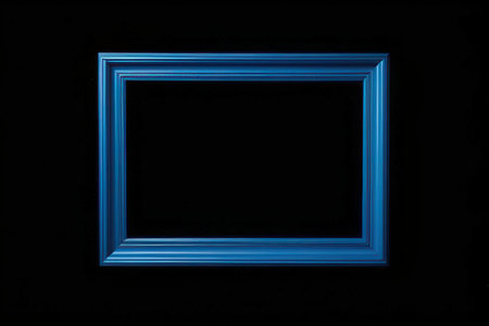 Blue glowing square frame on black background, 3D illustration. Square frameの素材