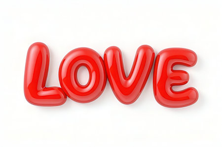 Red love word on a white background. 3D Rendering.の素材