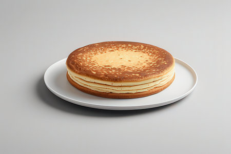 3d rendering of a pancake with sesame seeds on a plateの素材