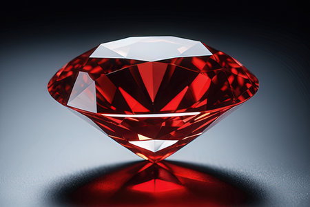 Red diamond on a black background. 3d illustration. Shallow depth of field.の素材