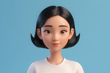 Portrait of a beautiful asian woman with black hair. 3d renderingの素材