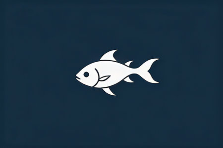 Fish logo on the dark blue background. Vector illustration of fish.の素材