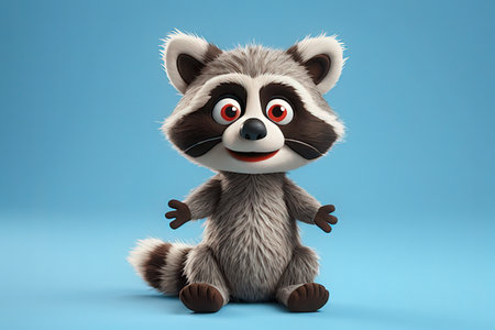 Cute raccoon sitting on blue background - 3D Renderingの素材