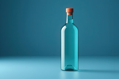 Empty glass bottle on a blue background. 3D Rendering.の素材
