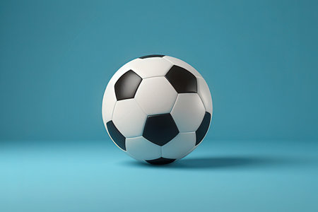 Soccer ball on a blue background. 3d render illustration.の素材