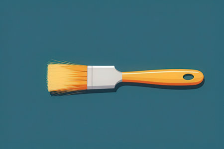 Paint brush isolated on blue background. 3d render illustration.の素材