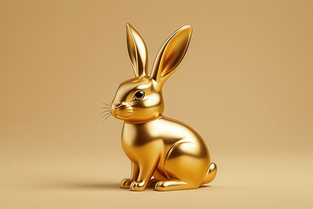 Golden rabbit on a brown background. 3d rendering. 3d illustration.の素材