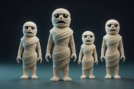 3D render of mummies in front of a group of people.の素材