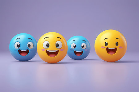 3d rendering of a group of emoticons with different expressions.の素材