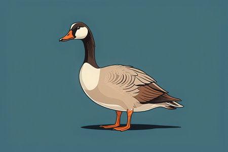Vector illustration of a goose in cartoon style on a blue background.の素材