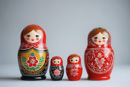 Matryoshka, Russian nesting dolls, on a gray backgroundの素材