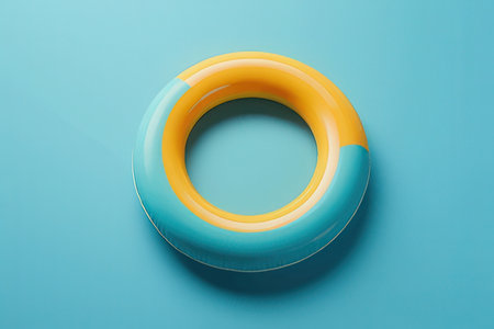 Colorful inflatable ring on blue background. Minimal summer conceptの素材