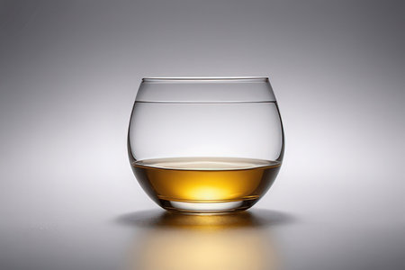 Glass of whiskey on a gray background. 3d rendering. Close up.の素材