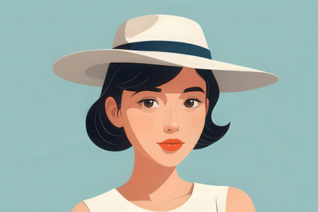 Beautiful young woman in hat. Vector illustration in retro style.の素材