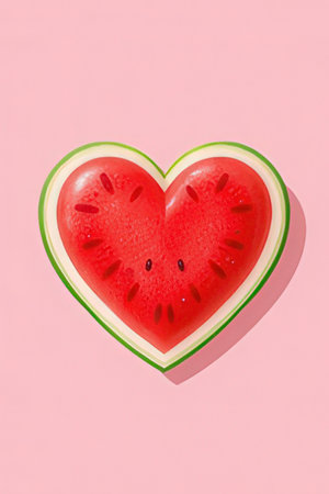 Watermelon in shape of heart on pink background. Minimal conceptの素材