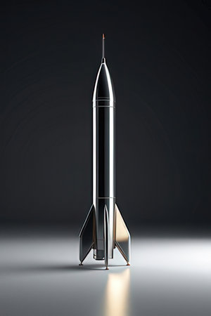 3d rendering of a rocket on a dark background. Space exploration concept.の素材
