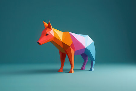 polygonal dog on blue background, 3d illustration, low poly styleの素材
